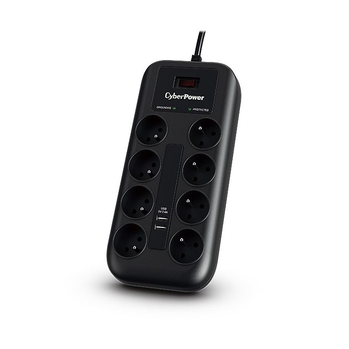 CyberPower Tracer III P0820SUF0-FR surge protector Black 8 AC outlet(s) 200 - 250 V 1.8 m