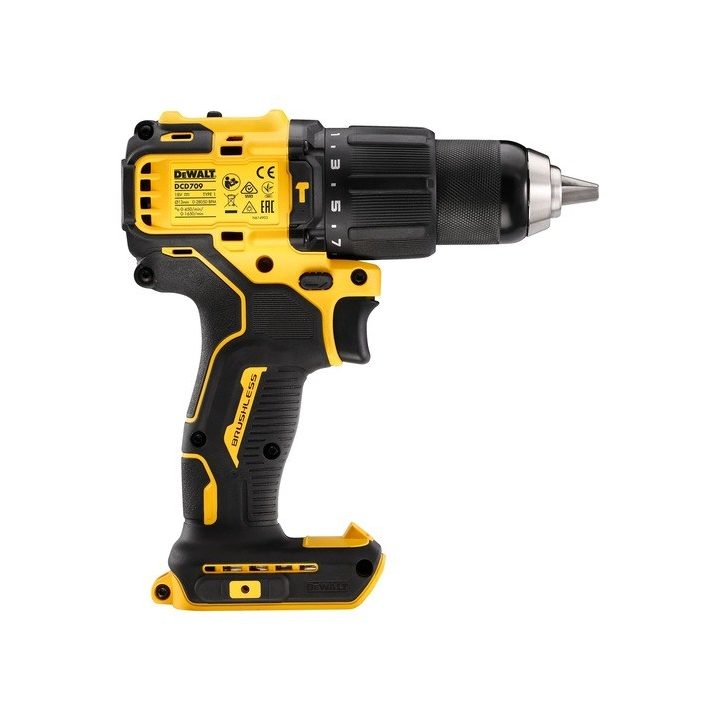 DeWALT DCD709N-XJ drill 1650 RPM Keyless 1.2 kg Black Yellow