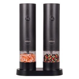 ELDOM ZMP5 BATTERY-POWERED PEPPER AND SALT GRINDER SET WITH STAND BLACK
