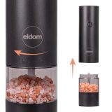 ELDOM ZMP5 BATTERY-POWERED PEPPER AND SALT GRINDER SET WITH STAND BLACK