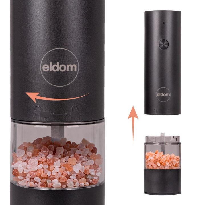 ELDOM ZMP5 BATTERY-POWERED PEPPER AND SALT GRINDER SET WITH STAND BLACK