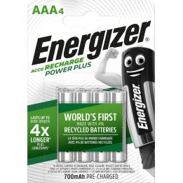 ENERGIZER BATTERY Accu Recharge Power Plus 700 mAh AAA HR3/4 Rechargeable 4 pieces