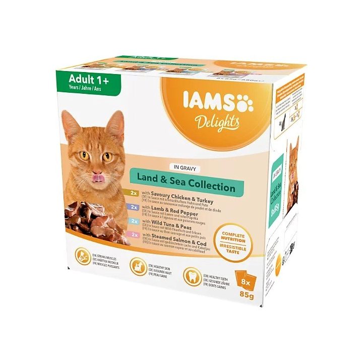 IAMS DELIGHTS Land & Sea Collection in Gravy box – wet cat food – 8x85g