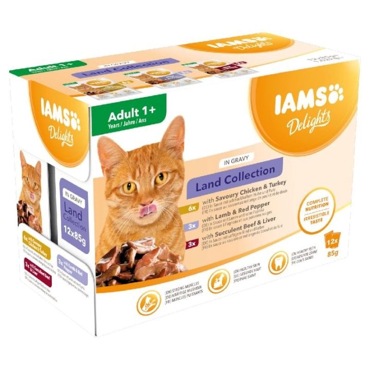IAMS DELIGHTS Land Collection in Gravy box – wet cat food – 12x85g