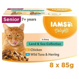 IAMS DELIGHTS Senior Land & Sea Collection in Gravy box – wet cat food – 8x85g