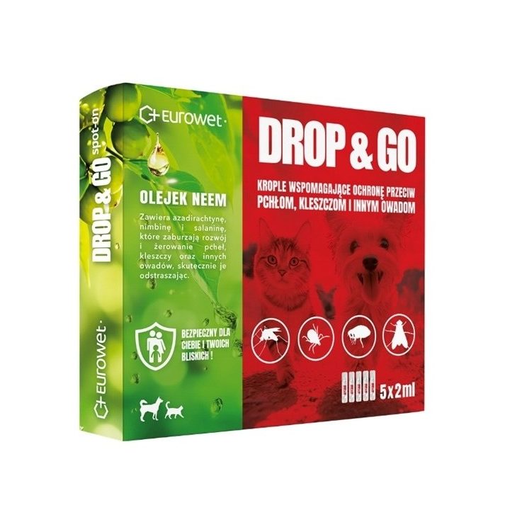 EUROWET Drop&Go Spot-on – flea and tick drops for dog and cat – 5x2 ml