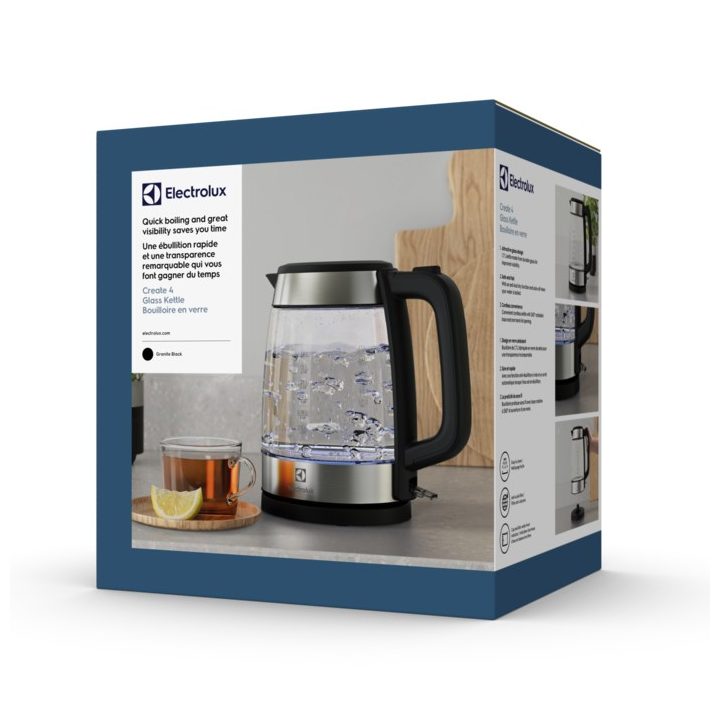 Electrolux E4GK1-4GB electric kettle 1.7 L 2200 W Black Stainless steel Transparent