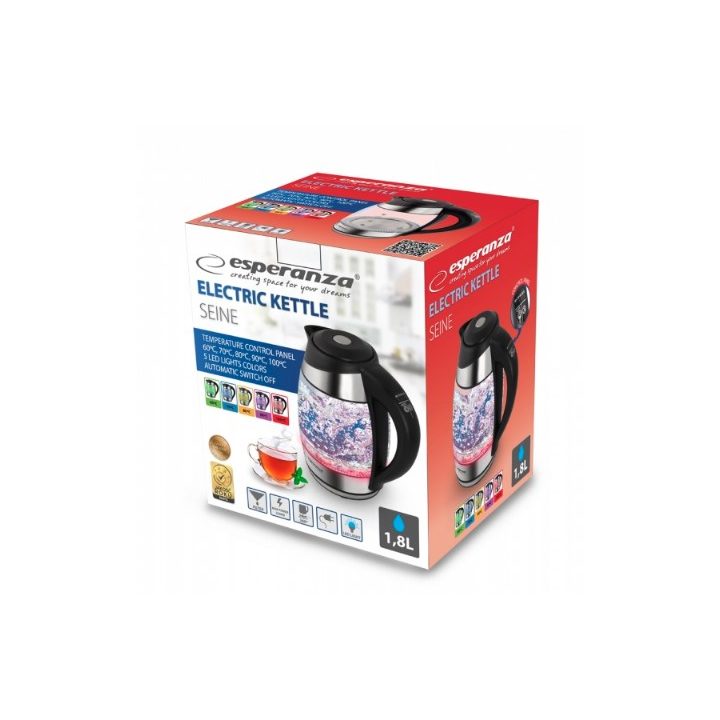 Esperanza EKK026 electric kettle 1.7 L 2200 W Black Transparent