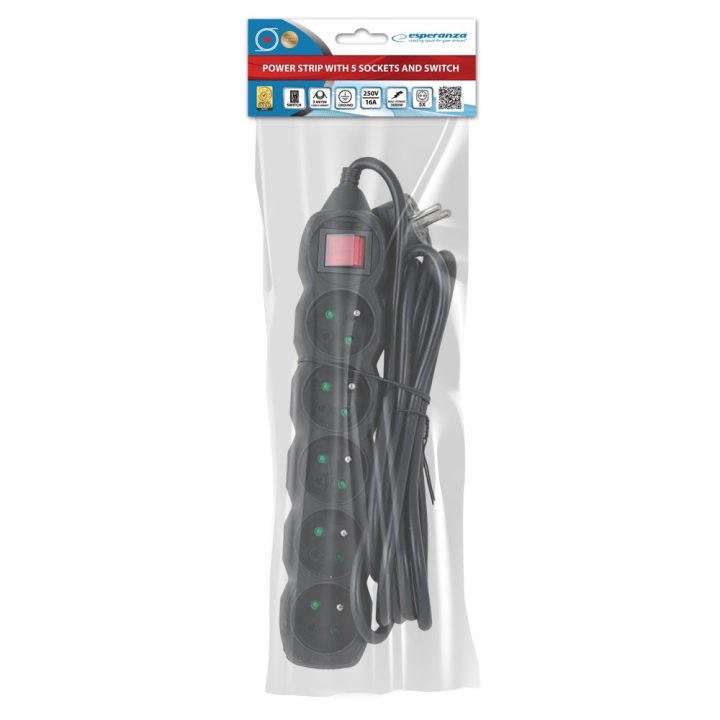 Esperanza ELK215K Power strip 5GN/3M Black