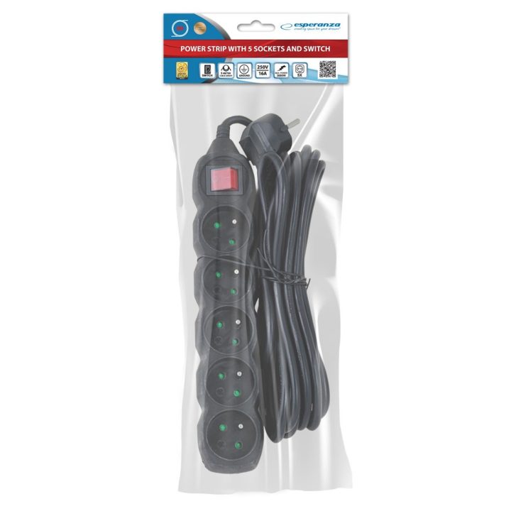 Esperanza ELK216K power extension 5 m 5 AC outlet(s) Indoor Black