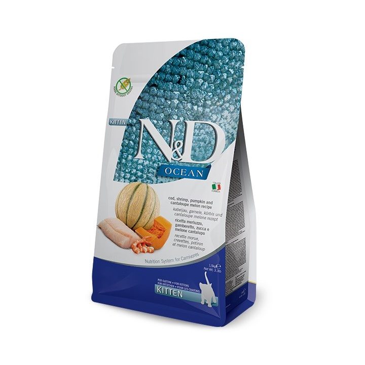 FARMINA N&D Ocean Cat Cod Shrimp Pumpkin and Cantaloupe Melon Kitten - dry cat food - 1.5 kg