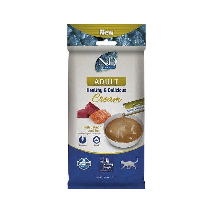 FARMINA N&D Ocean Cat Cream with Salmon & Tuna adult box – cat treat for adult cats – 4x15g