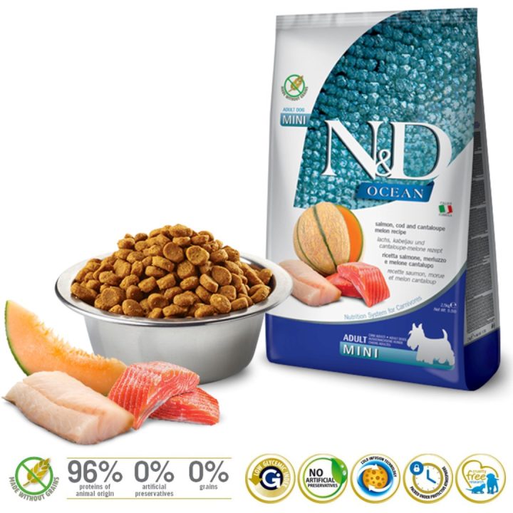 FARMINA N&D Ocean Dog Salmon Cod Cantaloupe Melon Adult Mini - dry dog food - 2.5 kg