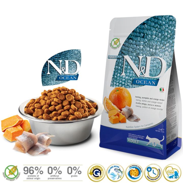 FARMINA N&D Ocean Herring Pumpkin&Orange Adult - dry cat food - 1 5 kg