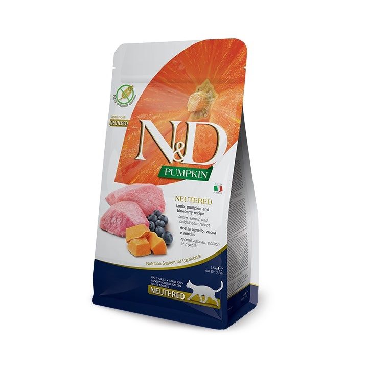 FARMINA N&D Pumpkin Cat Lamb and Blueberry Neutered Adult - dry cat food - 1.5 kg