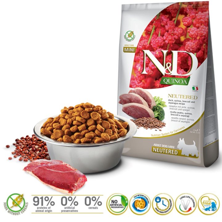 FARMINA N&D Quinoa Dog Duck Broccoli Asparagus Neutered Adult Mini - dry dog food - 2.5 kg