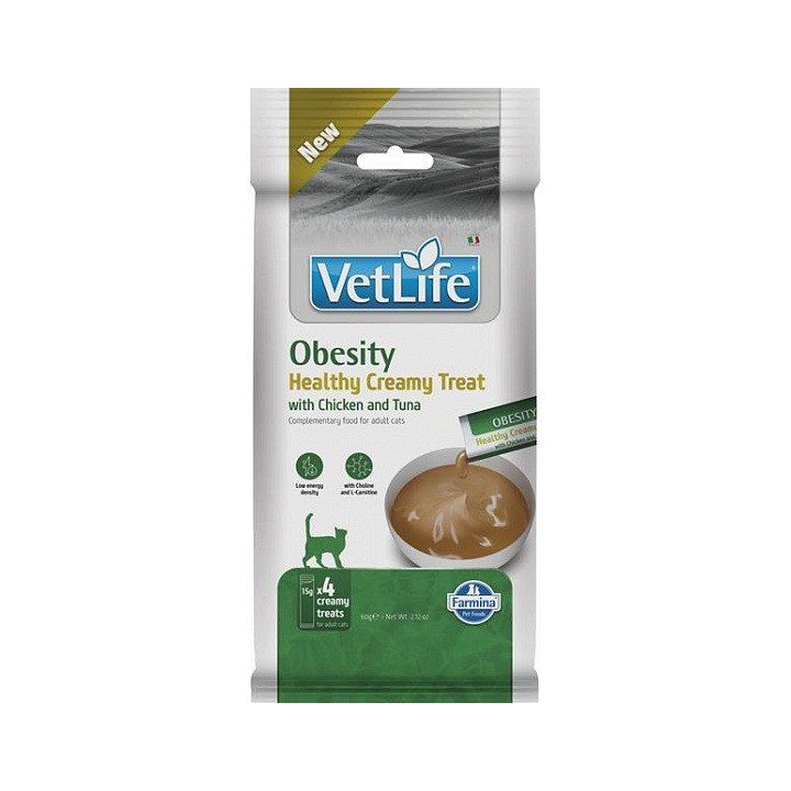 FARMINA Vet Life Cat Obesity Creamy treat with Chicken & Tuna box – cat treat – 4x15g