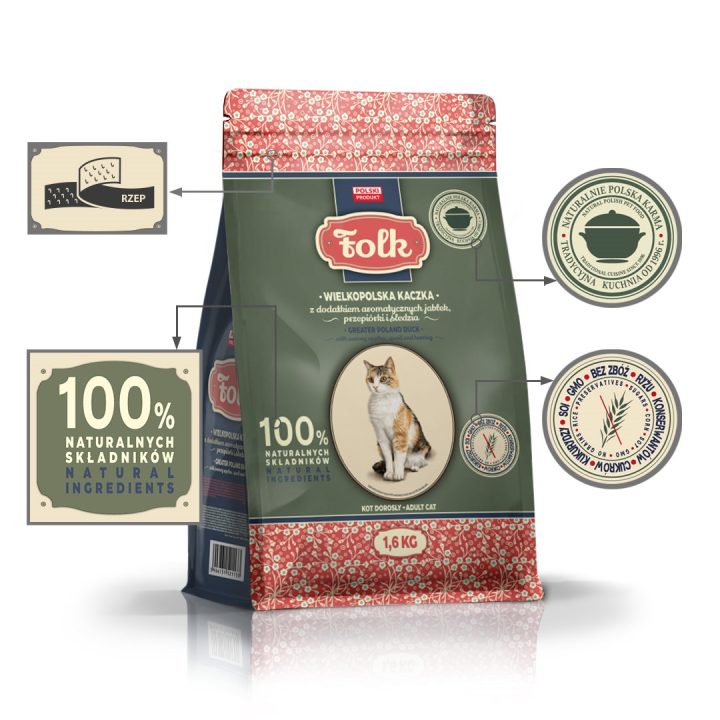 FOLK Greater Poland duck with apples quail and herring - dry cat food - 1 6kg