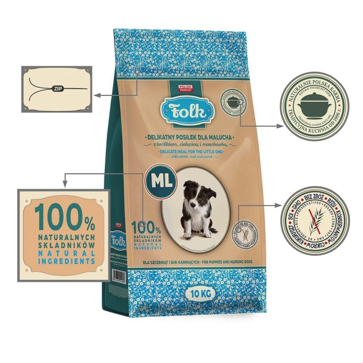 FOLK Junior Medium and large breeds Gentle meal for puppy with rabbit veal and carrot - dry dog food - 10kg