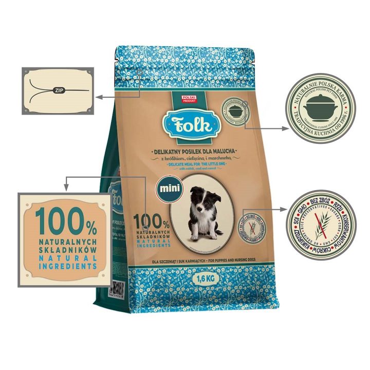 FOLK Junior Small breeds Gentle meal for puppy with rabbit veal and carrot - dry dog food - 1 6kg
