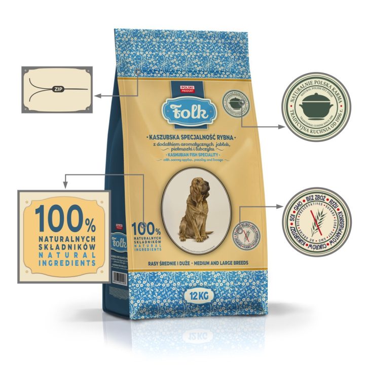 FOLK Medium and large breeds Kashubian-style fish specialty with apples parsley and lovage - dry dog food - 12kg