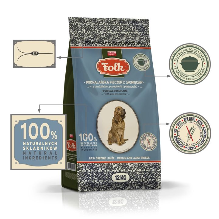 FOLK Medium and large breeds Podhale-style lamb roast with quail and parsley - dry dog food - 12kg