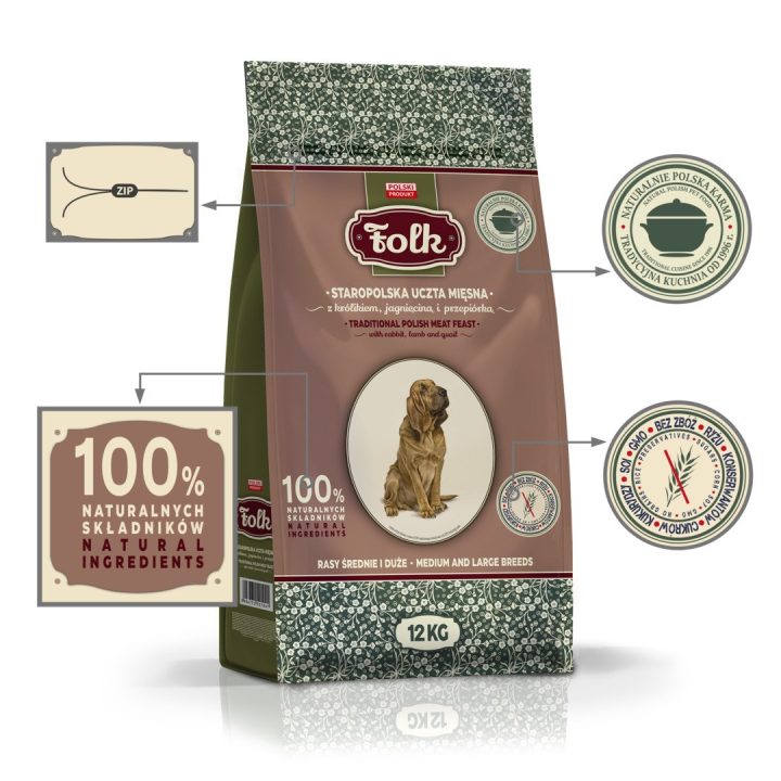 FOLK Medium and large breeds Traditional polish meat feast with rabbit lamb and quail - dry dog food - 12kg