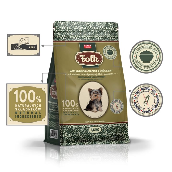 FOLK Small breeds Traditional Greater Poland duck with rabbit apples and marjoram - dry dog food - 1 6kg