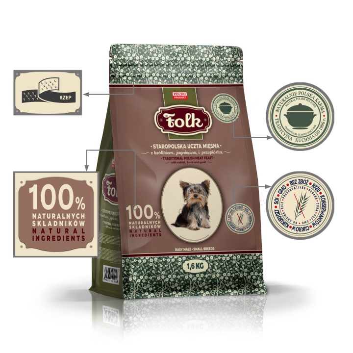 FOLK Small breeds Traditional polish meat feast with rabbit lamb and quail - dry dog food - 1 6kg