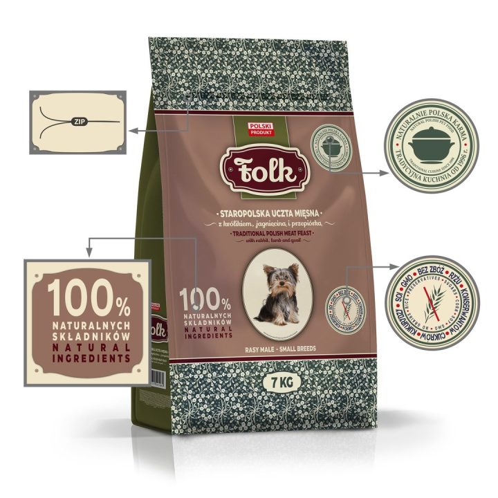 FOLK Small breeds Traditional polish meat feast with rabbit lamb and quail - dry dog food - 7kg