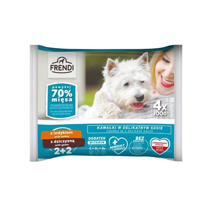 FRENDI Turkey and game pieces in a delicate sauce - wet dog food - 4x100g