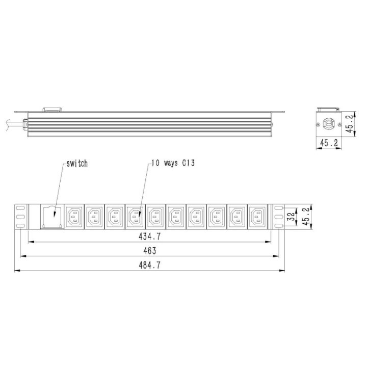 EnerGenie EG-PDU-10C132C19 Power distribution unit (PDU) 10 pcs C13 sockets 1U 16A C20 plug 2 m cable black