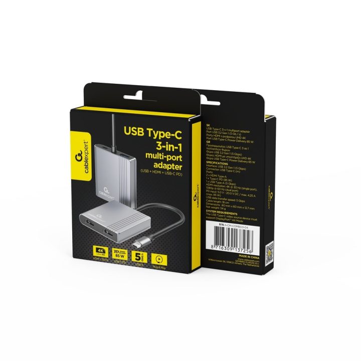Gembird A-CM-COMBO3-04 USB Type-C 3-in-1 multi-port adapter (2x USB port + 2x HDMI + PD) space grey