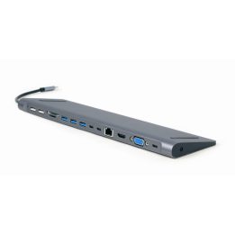 Gembird A-CM-COMBO9-01 USB Type-C 9-in-1 multi-port adapter (USB hub + HDMI + VGA + PD + card reader + LAN + 3.5 mm audio) space
