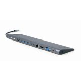 Gembird A-CM-COMBO9-01 USB Type-C 9-in-1 multi-port adapter (USB hub + HDMI + VGA + PD + card reader + LAN + 3.5 mm audio) space