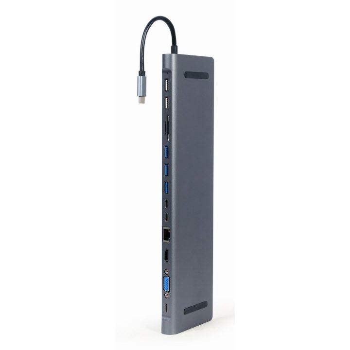 Gembird A-CM-COMBO9-01 USB Type-C 9-in-1 multi-port adapter (USB hub + HDMI + VGA + PD + card reader + LAN + 3.5 mm audio) space