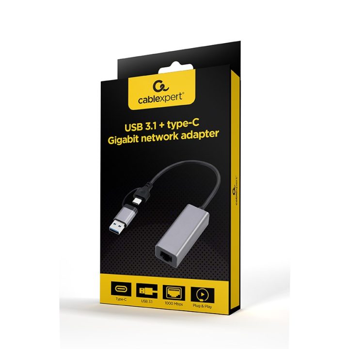 Gembird A-USB3AC-LAN-01 USB 3.1 + type-C Gigabit network adapter space grey