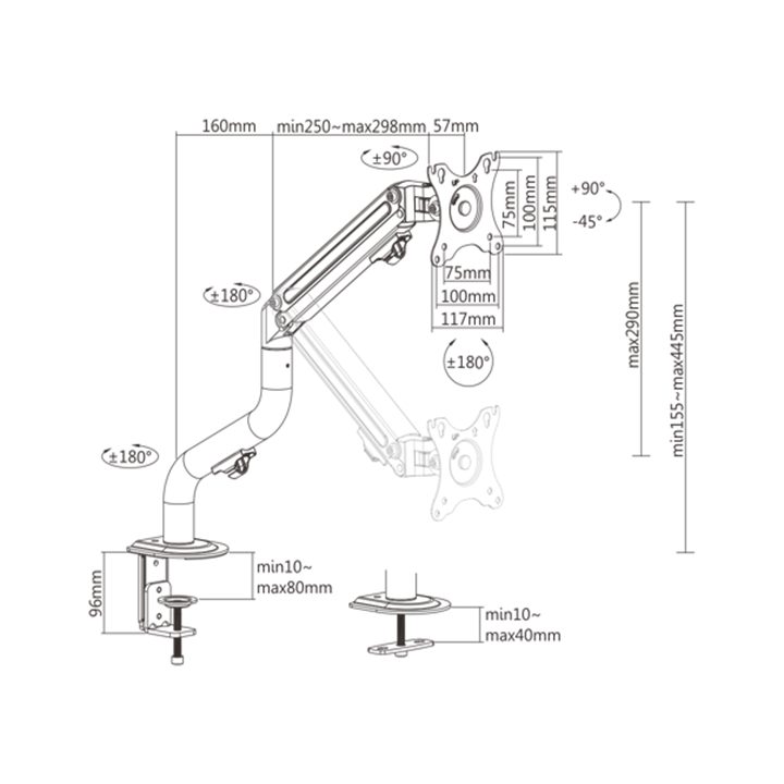 Gembird MA-DA1-02 Adjustable desk display mounting arm (tilting) 17”-32” up to 8 kg