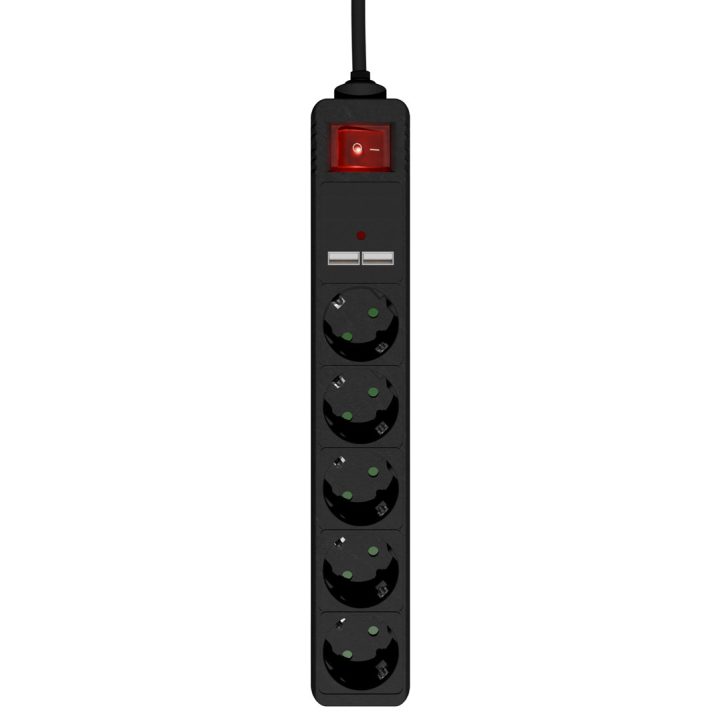 Gembird SPG5-U2-5-02 power extension 1.5 m 5 AC outlet(s) Indoor Black