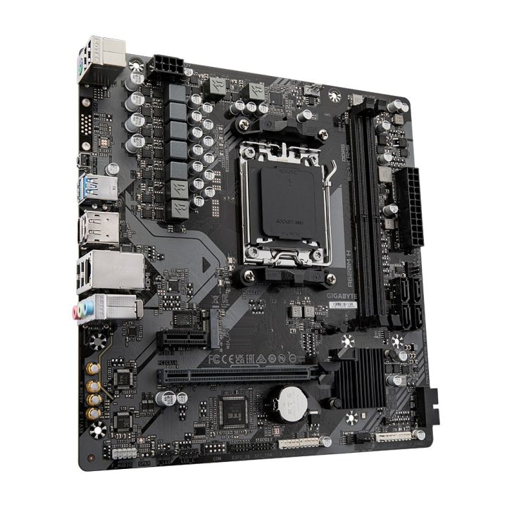 GIGABYTE A620M H Motherboard - Supports AMD Ryzen 8000 CPUs 5+2+2 Phases Digital VRM up to 7200MHz DDR5 (OC) 1xPCIe 4.0 M.2 GbE