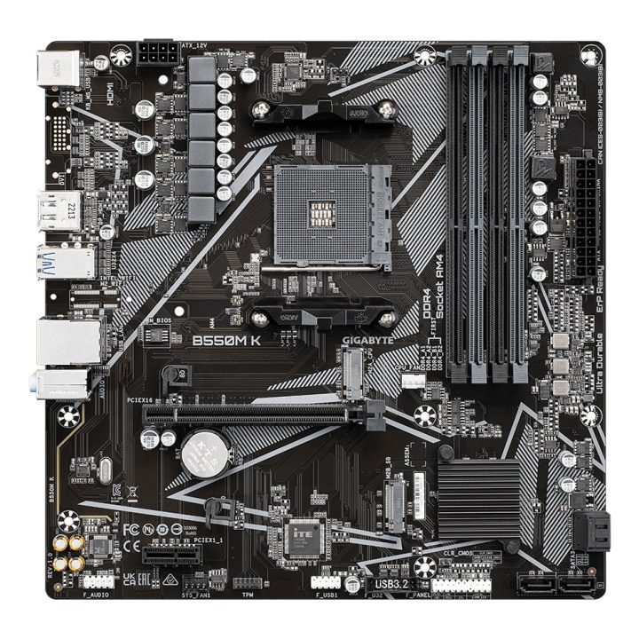 GIGABYTE B550M K Motherboard - AMD Ryzen 5000 CPUs up to 4733MHz DDR4 1xPCIe 4.0 + 1xPCIe 3.0 M.2 1GbE LAN USB 3.2 Gen 1