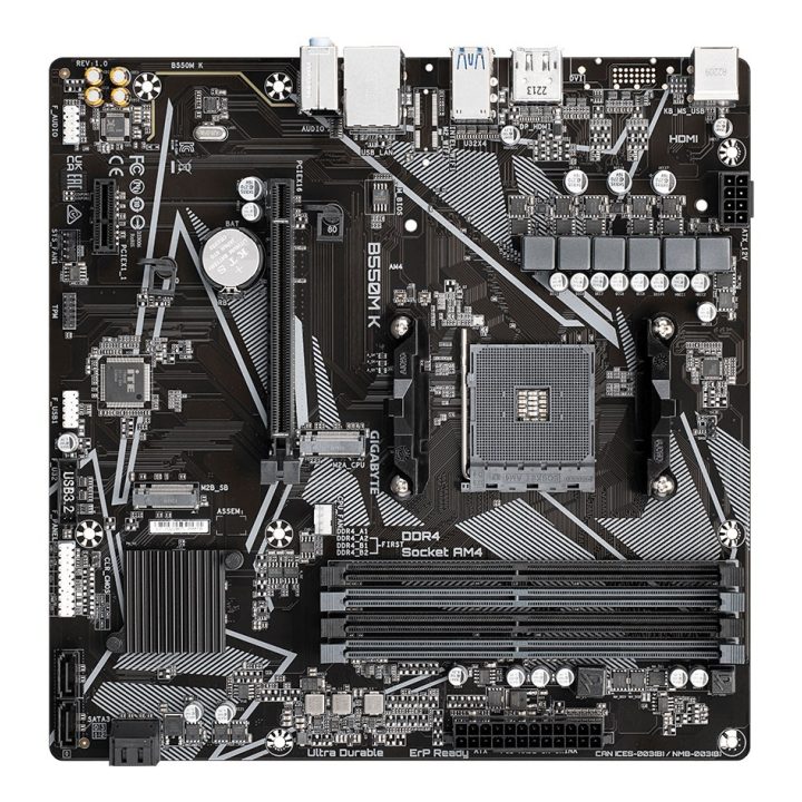 GIGABYTE B550M K Motherboard - AMD Ryzen 5000 CPUs up to 4733MHz DDR4 1xPCIe 4.0 + 1xPCIe 3.0 M.2 1GbE LAN USB 3.2 Gen 1