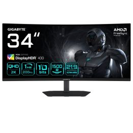 GIGABYTE G34WQC2 34” WQHD Curved Gaming Monitor - 3440 x 1440 1500R 200Hz 1ms 450 cd/m2 AMD FreeSync Premium DisplayHDR 400 HDMI