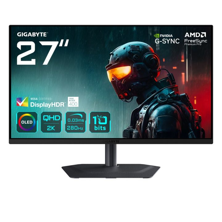 GIGABYTE MO27Q2A 27” OLED 2K QHD Gaming Monitor - 2560 x 1440 280Hz 0.03ms 250 cd/m2 FreeSync Premium Pro DisplayHDR True Black