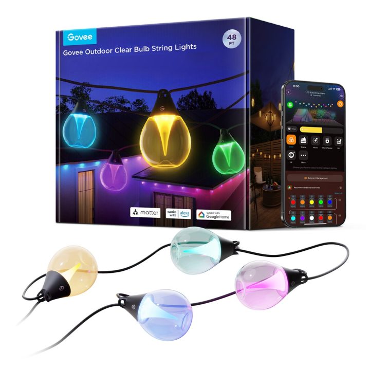 Govee H7025 RGBICW Outdoor LED String Lights 14.63m 2.4GHz Wi-Fi + Bluetooth
