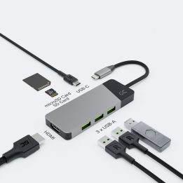 GREEN CELL HUB USB-C ADAPTER GC CONNECT 7W1 (3XUSB 3.1 HDMI 4K 60HZ USB-C PD 85W MICROSD/SD)