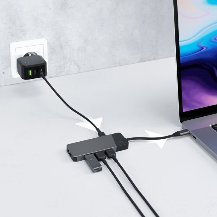 GREEN CELL HUB USB-C ADAPTER GC CONNECT 7W1 (3XUSB 3.1 HDMI 4K 60HZ USB-C PD 85W MICROSD/SD)