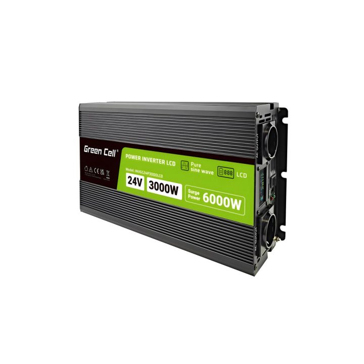 Green Cell Przetwornica napicia PowerInverter LCD 24 V 3000W/60000W Przetwornica samochodowa z wywietlaczem - czysty sinus power
