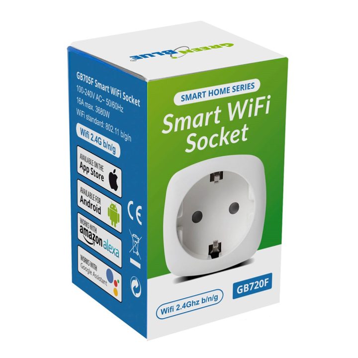 GreenBlue WiFi remote controlled socket Android/iOS/Alexa/Google Home energy cons. Energy timer max 3680W type F GB720 F