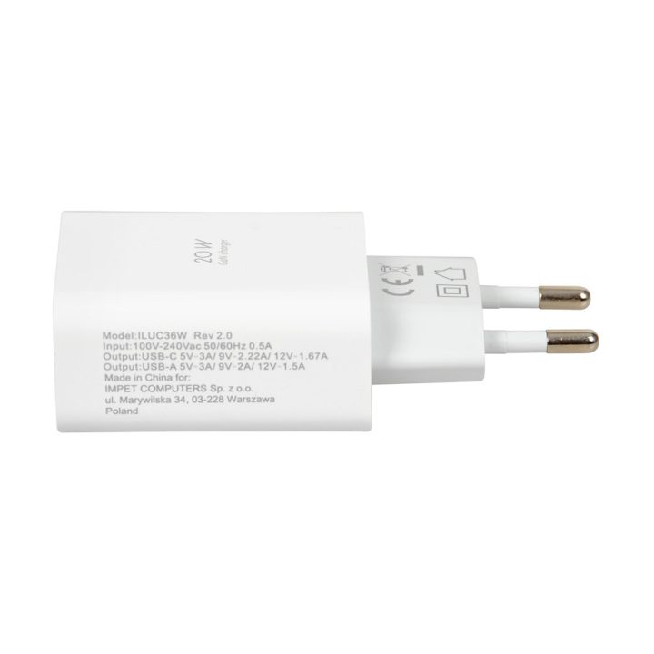 Wall charger iBOX C-36 GaN PD20W white